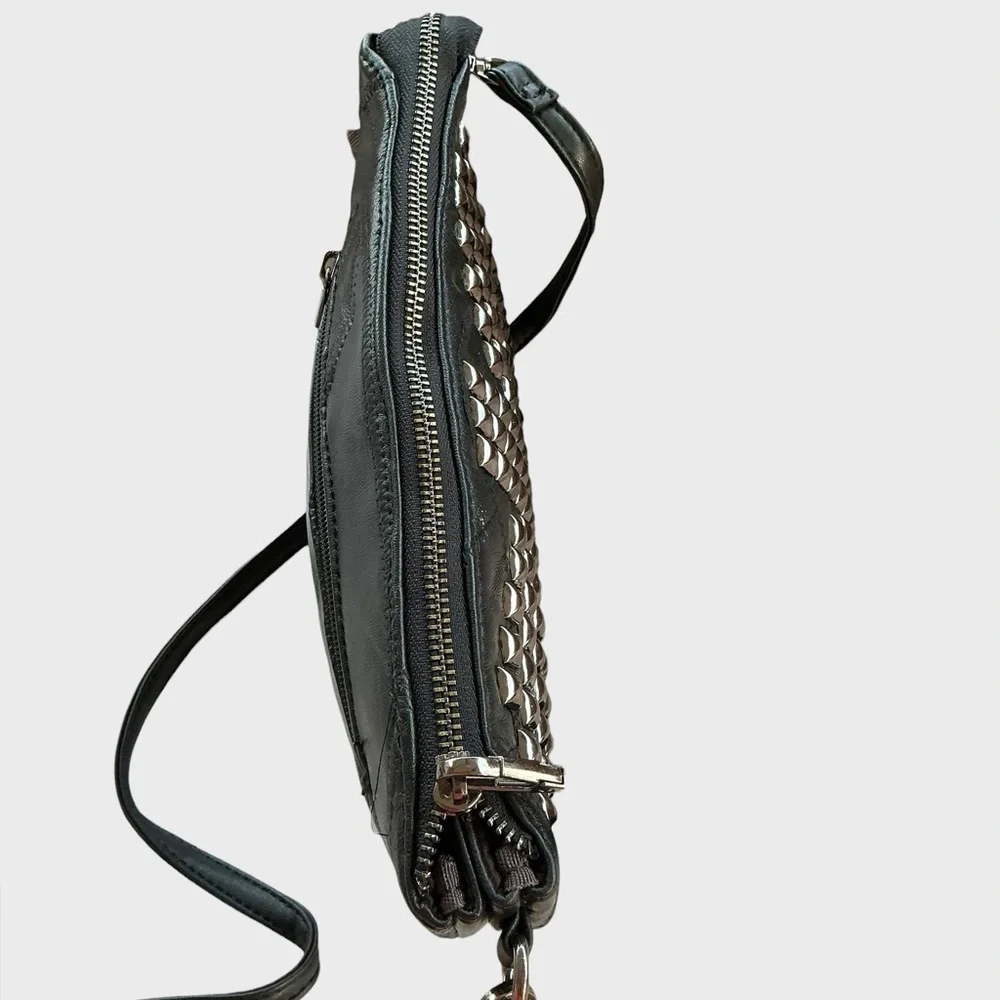 SSAMZIE Studded Black Leather Crossbody Bag Korean - Picture 8 of 13